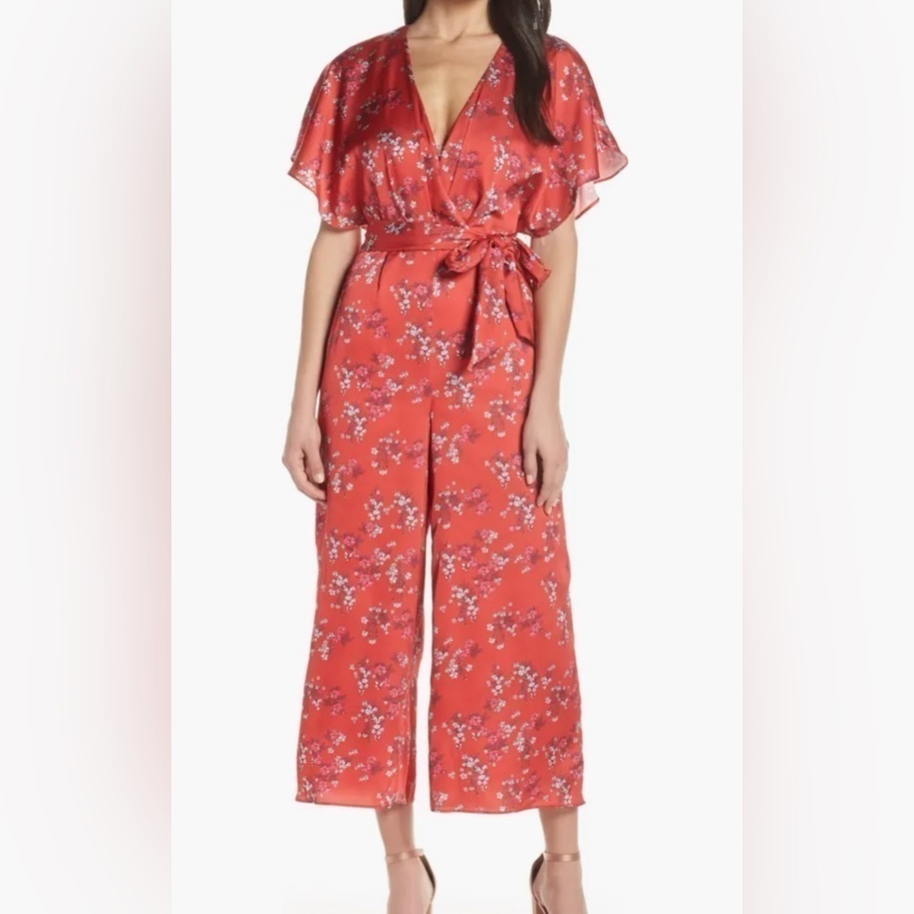 NWT Keepsake the Label Stop Me Wrap Jumpsuit Floral Red Size Small